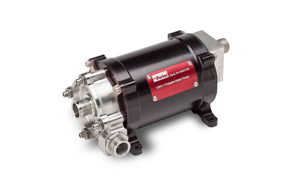 Black with red label fluid pump