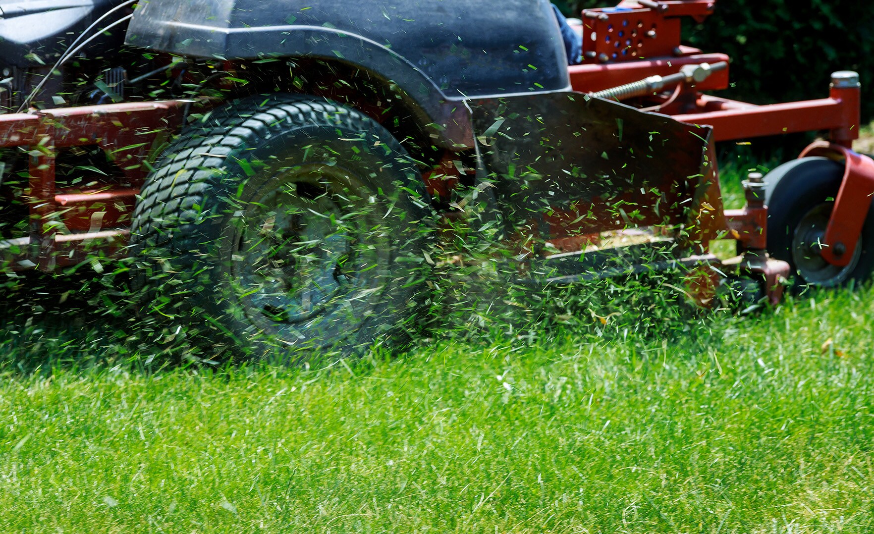 Commercial mower blowing grass