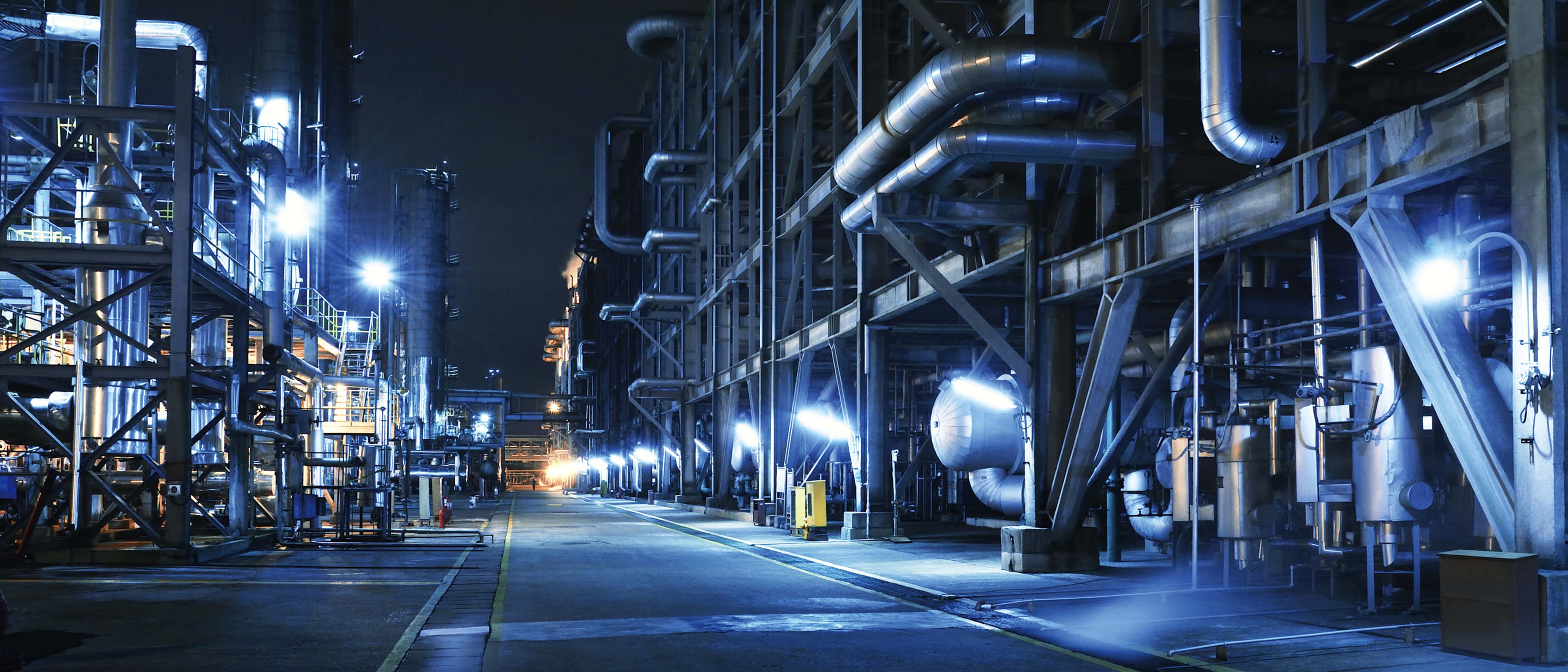 Oil Refinery, Chemical & Petrochemical plant abstract at night.
